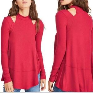 FREE PEOPLE | Downtown Girl Red Ribbed Cut Out Cold Shoulder Top Women’s Size XS